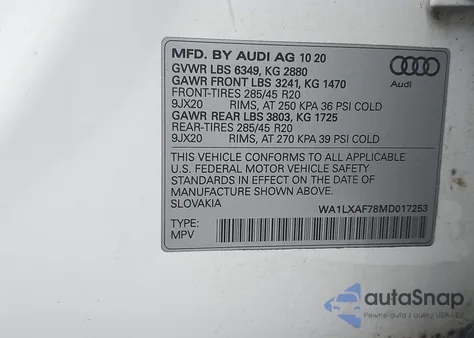 2021 Audi Q7 Premium Plus 55 Tfsi Quattro Tiptronic из США, поврежденный, VIN WA1LXAF78MD017253